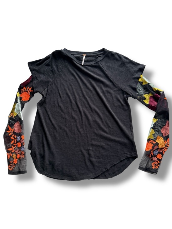FREE PEOPLE Take Me Away Twofer Embroidered Mesh Sleeve Black Size Medium - Picture 2 of 9